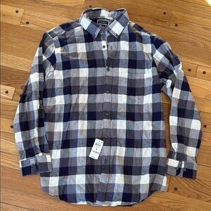 NEW Club Room Blue and White Plaid Flannel Button Down Shirt Men XL